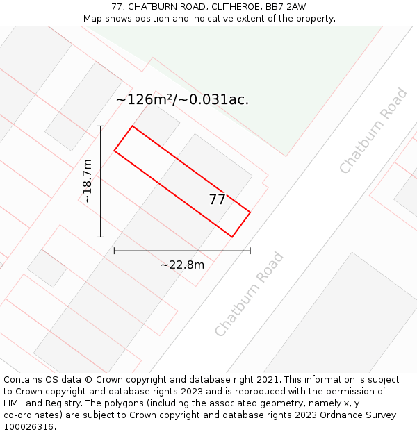 77, CHATBURN ROAD, CLITHEROE, BB7 2AW: Plot and title map