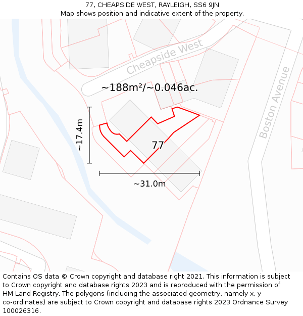 77, CHEAPSIDE WEST, RAYLEIGH, SS6 9JN: Plot and title map