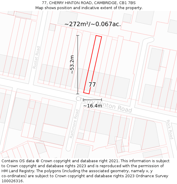 77, CHERRY HINTON ROAD, CAMBRIDGE, CB1 7BS: Plot and title map