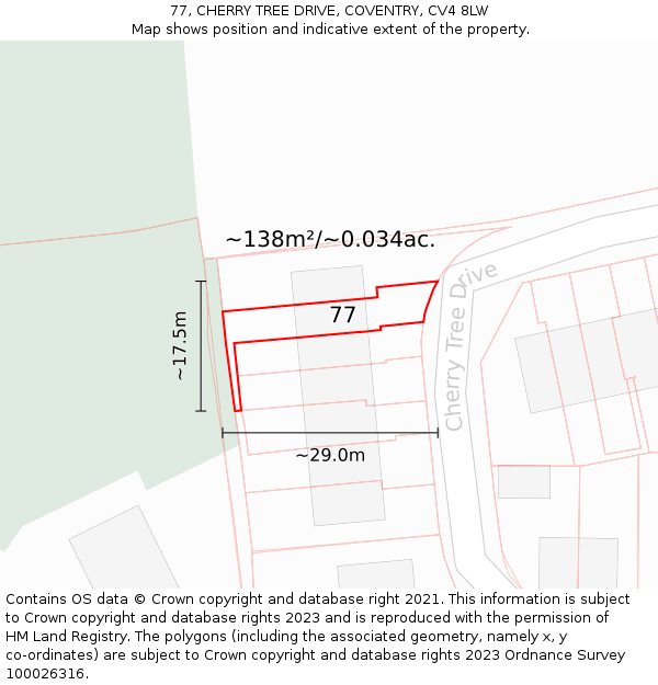 77, CHERRY TREE DRIVE, COVENTRY, CV4 8LW: Plot and title map