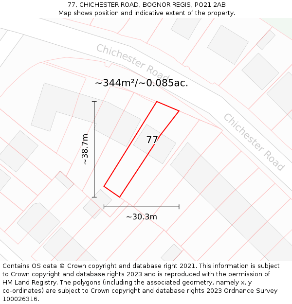 77, CHICHESTER ROAD, BOGNOR REGIS, PO21 2AB: Plot and title map