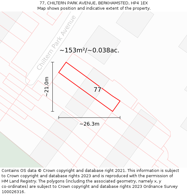 77, CHILTERN PARK AVENUE, BERKHAMSTED, HP4 1EX: Plot and title map