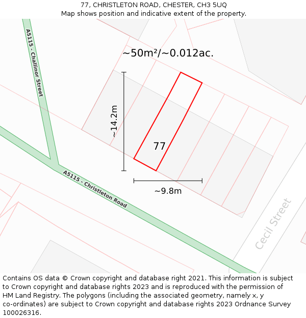 77, CHRISTLETON ROAD, CHESTER, CH3 5UQ: Plot and title map