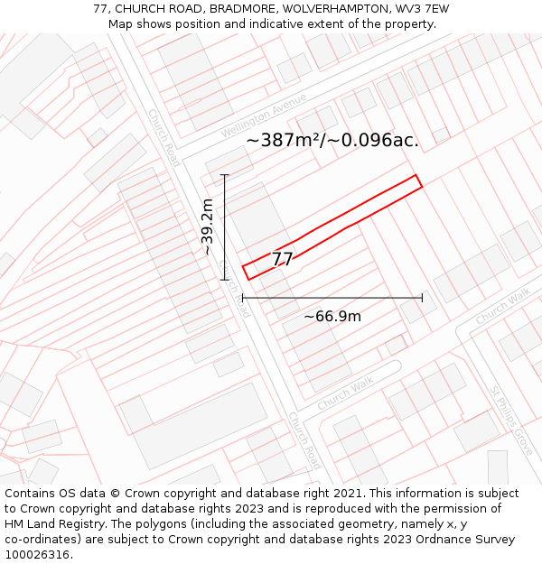 77, CHURCH ROAD, BRADMORE, WOLVERHAMPTON, WV3 7EW: Plot and title map