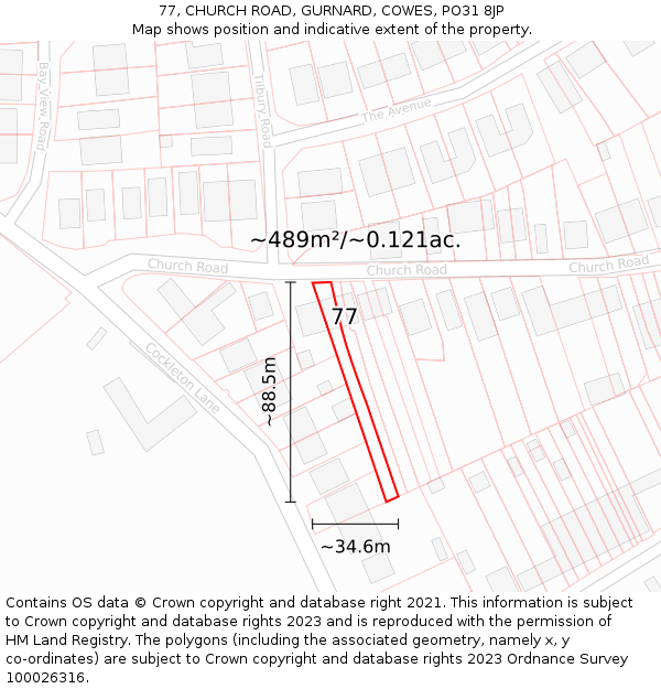 77, CHURCH ROAD, GURNARD, COWES, PO31 8JP: Plot and title map