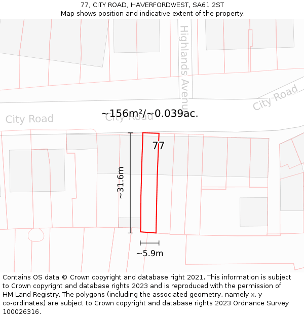 77, CITY ROAD, HAVERFORDWEST, SA61 2ST: Plot and title map