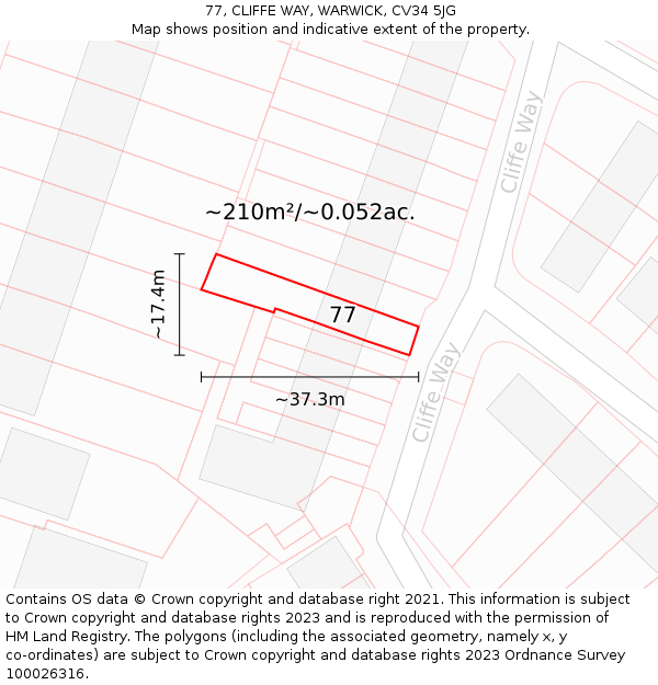 77, CLIFFE WAY, WARWICK, CV34 5JG: Plot and title map