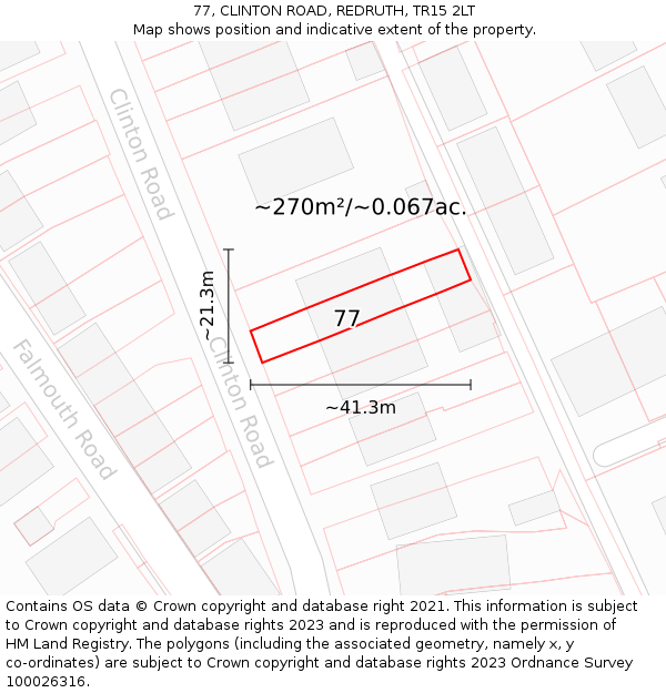 77, CLINTON ROAD, REDRUTH, TR15 2LT: Plot and title map