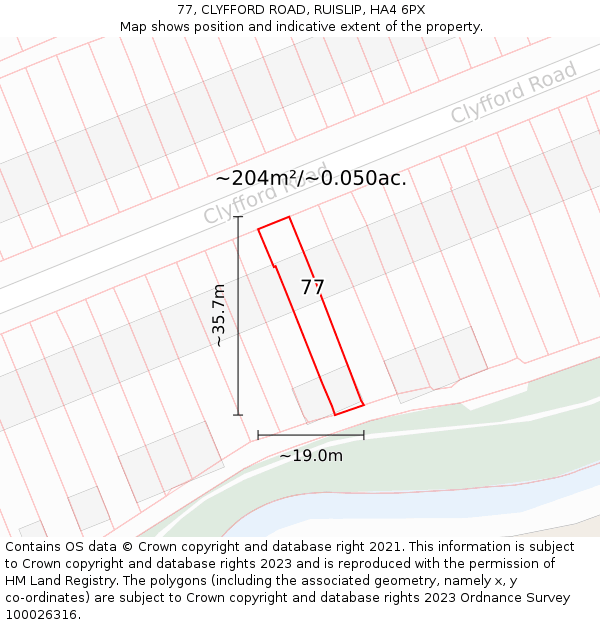 77, CLYFFORD ROAD, RUISLIP, HA4 6PX: Plot and title map