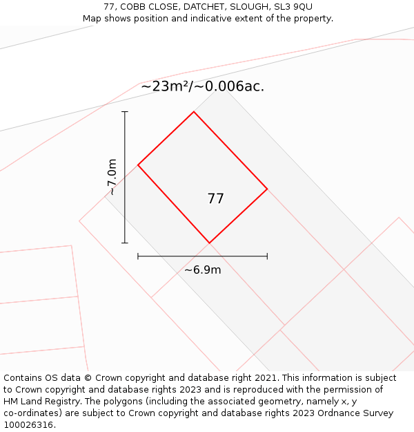 77, COBB CLOSE, DATCHET, SLOUGH, SL3 9QU: Plot and title map