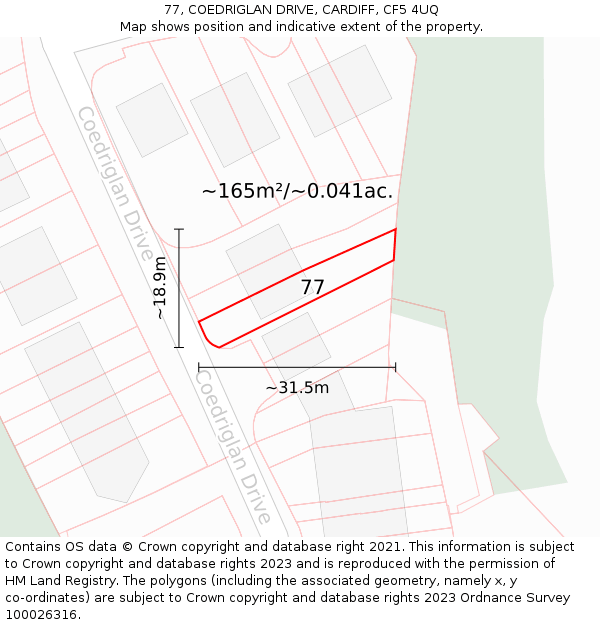 77, COEDRIGLAN DRIVE, CARDIFF, CF5 4UQ: Plot and title map