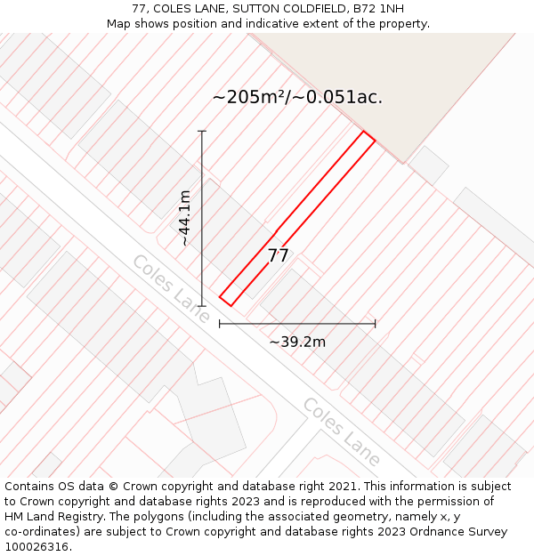 77, COLES LANE, SUTTON COLDFIELD, B72 1NH: Plot and title map