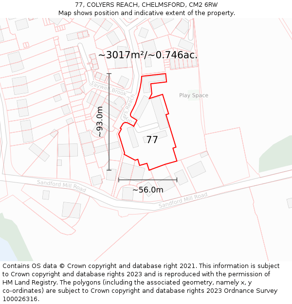77, COLYERS REACH, CHELMSFORD, CM2 6RW: Plot and title map