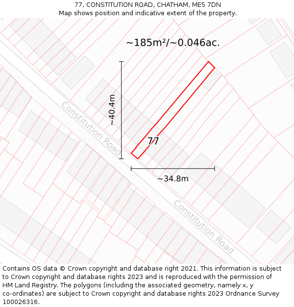 77, CONSTITUTION ROAD, CHATHAM, ME5 7DN: Plot and title map