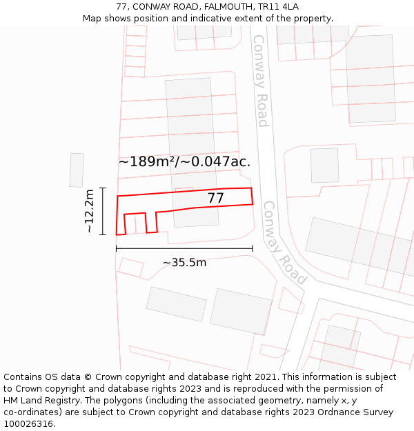 77, CONWAY ROAD, FALMOUTH, TR11 4LA: Plot and title map