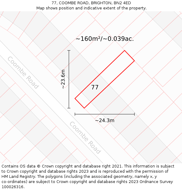 77, COOMBE ROAD, BRIGHTON, BN2 4ED: Plot and title map