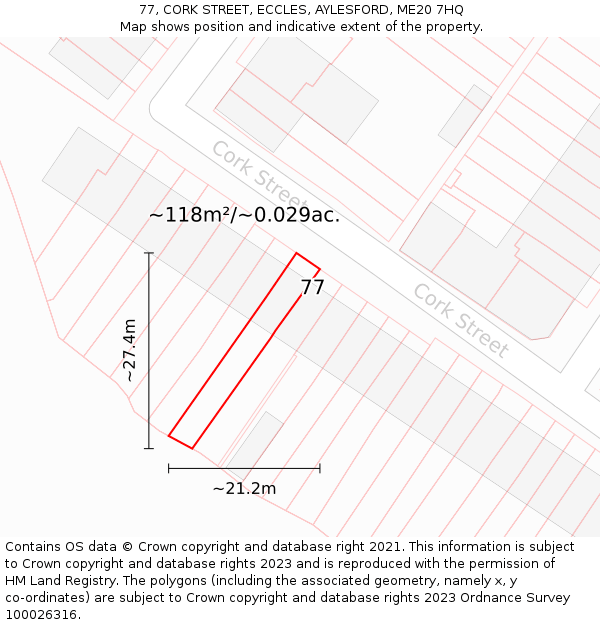 77, CORK STREET, ECCLES, AYLESFORD, ME20 7HQ: Plot and title map