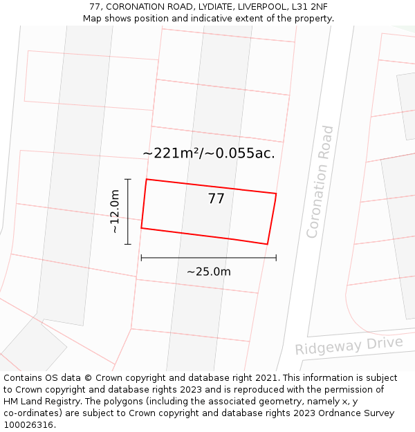 77, CORONATION ROAD, LYDIATE, LIVERPOOL, L31 2NF: Plot and title map