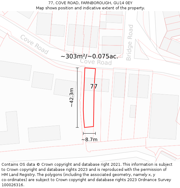 77, COVE ROAD, FARNBOROUGH, GU14 0EY: Plot and title map