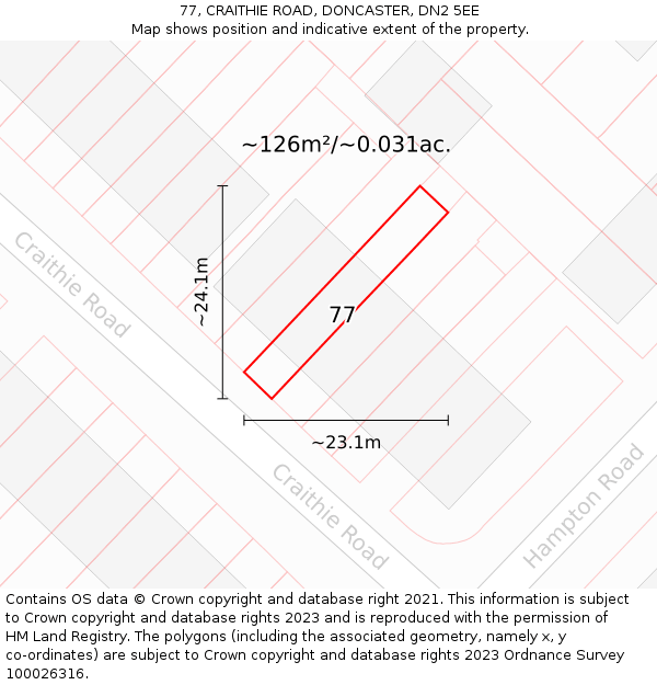 77, CRAITHIE ROAD, DONCASTER, DN2 5EE: Plot and title map
