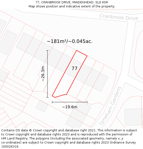 77, CRANBROOK DRIVE, MAIDENHEAD, SL6 6SR: Plot and title map