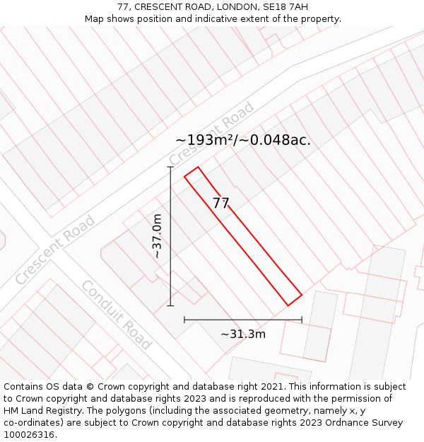 77, CRESCENT ROAD, LONDON, SE18 7AH: Plot and title map