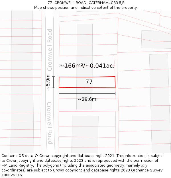 77, CROMWELL ROAD, CATERHAM, CR3 5JF: Plot and title map