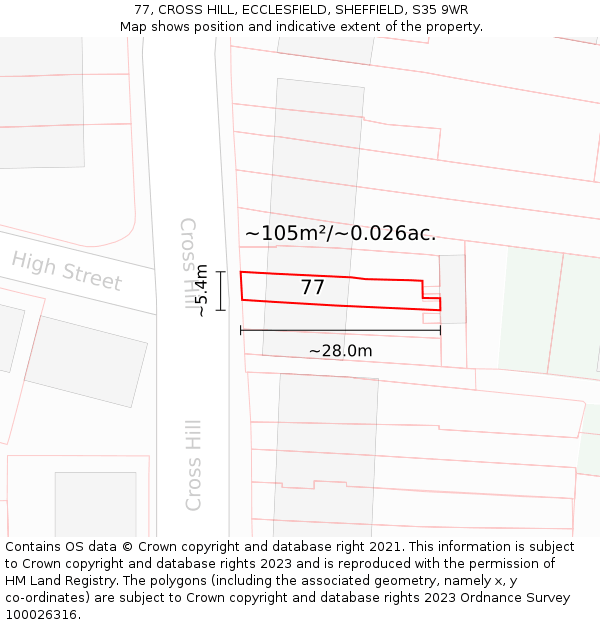 77, CROSS HILL, ECCLESFIELD, SHEFFIELD, S35 9WR: Plot and title map