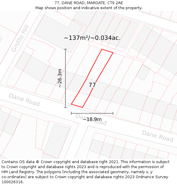77, DANE ROAD, MARGATE, CT9 2AE: Plot and title map
