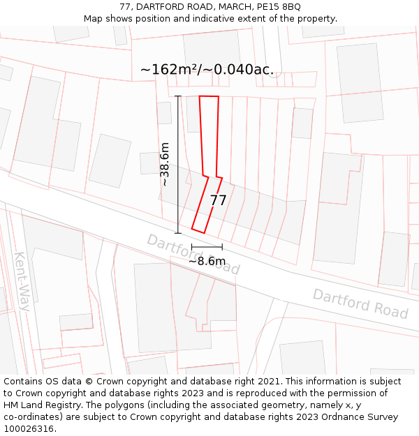 77, DARTFORD ROAD, MARCH, PE15 8BQ: Plot and title map
