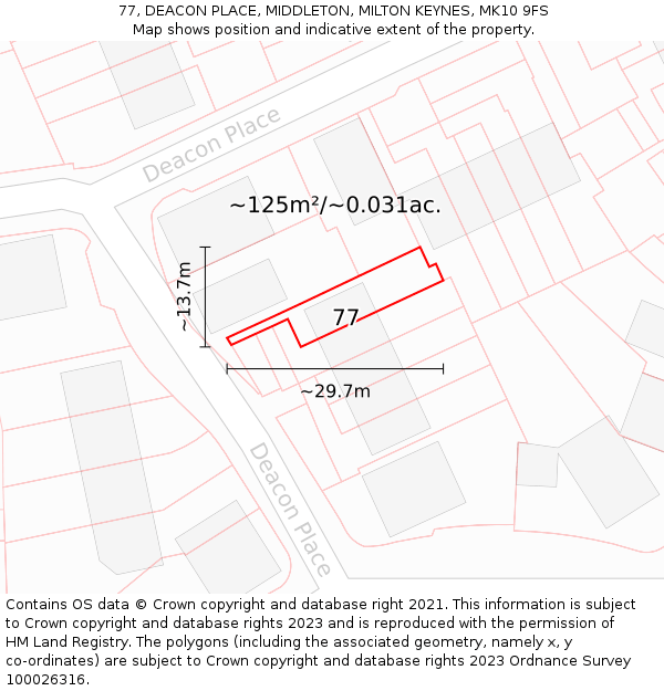 77, DEACON PLACE, MIDDLETON, MILTON KEYNES, MK10 9FS: Plot and title map