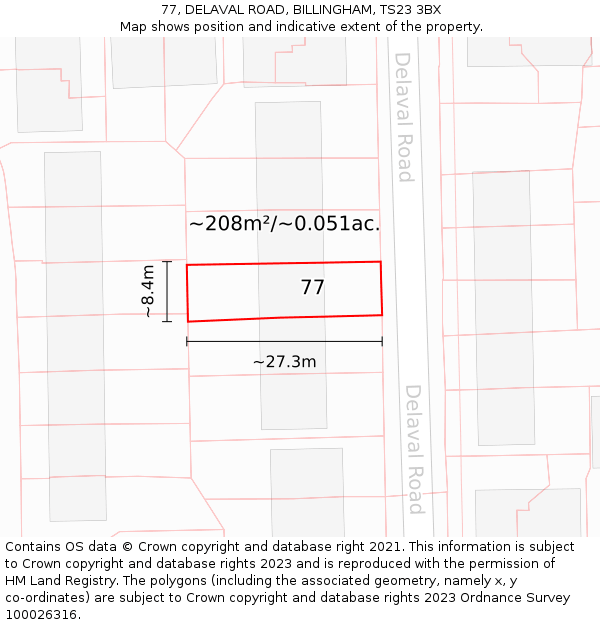 77, DELAVAL ROAD, BILLINGHAM, TS23 3BX: Plot and title map
