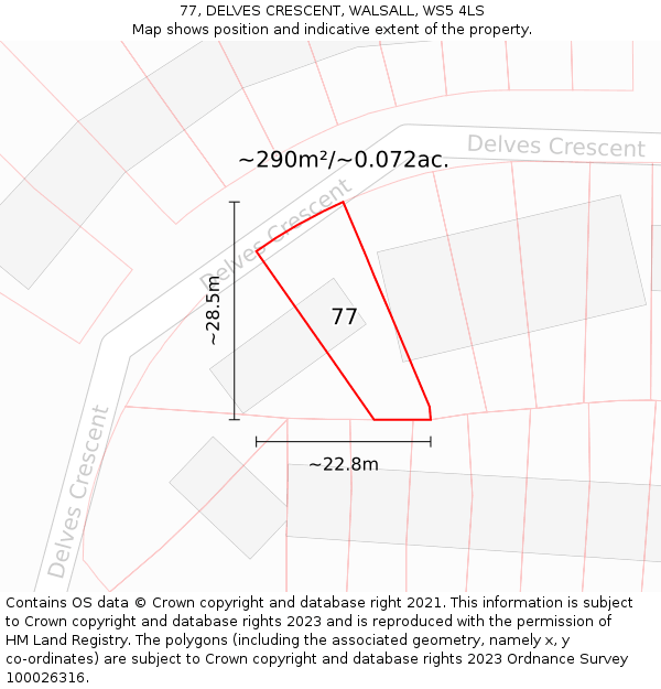 77, DELVES CRESCENT, WALSALL, WS5 4LS: Plot and title map