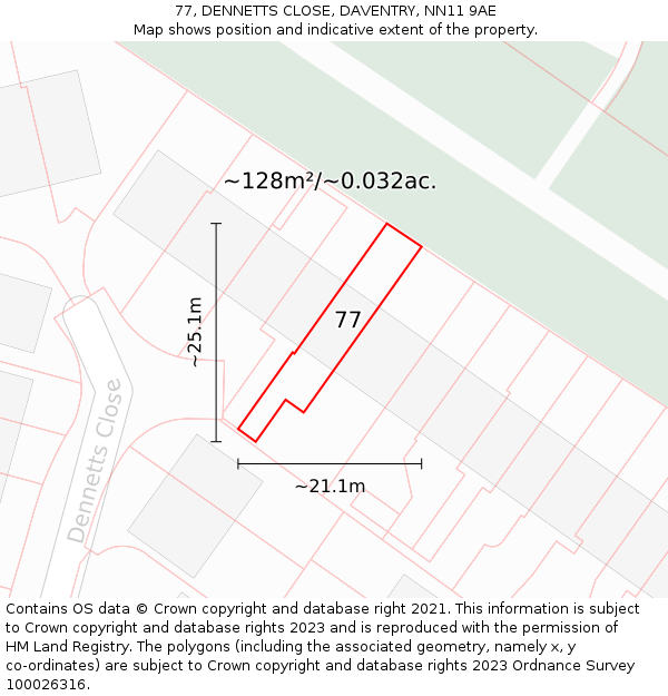 77, DENNETTS CLOSE, DAVENTRY, NN11 9AE: Plot and title map