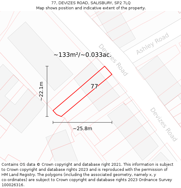 77, DEVIZES ROAD, SALISBURY, SP2 7LQ: Plot and title map