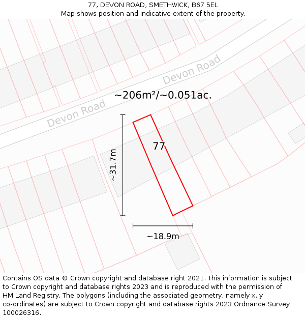 77, DEVON ROAD, SMETHWICK, B67 5EL: Plot and title map