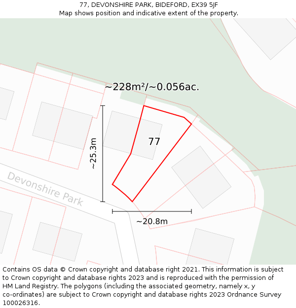 77, DEVONSHIRE PARK, BIDEFORD, EX39 5JF: Plot and title map