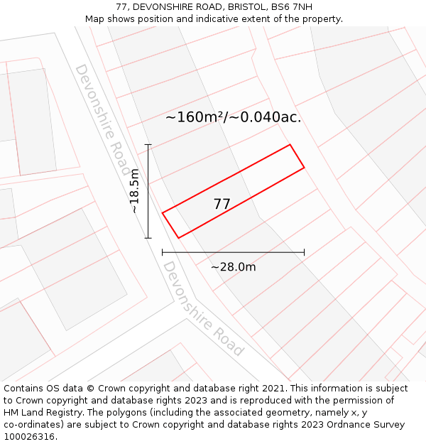77, DEVONSHIRE ROAD, BRISTOL, BS6 7NH: Plot and title map