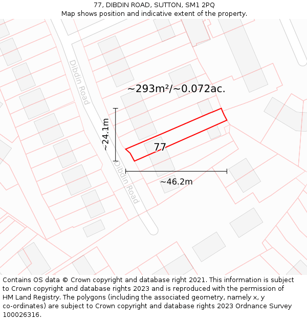 77, DIBDIN ROAD, SUTTON, SM1 2PQ: Plot and title map
