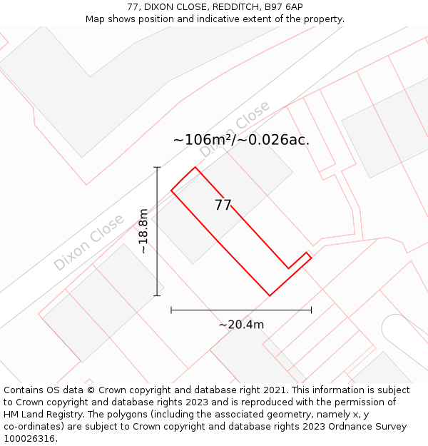 77, DIXON CLOSE, REDDITCH, B97 6AP: Plot and title map