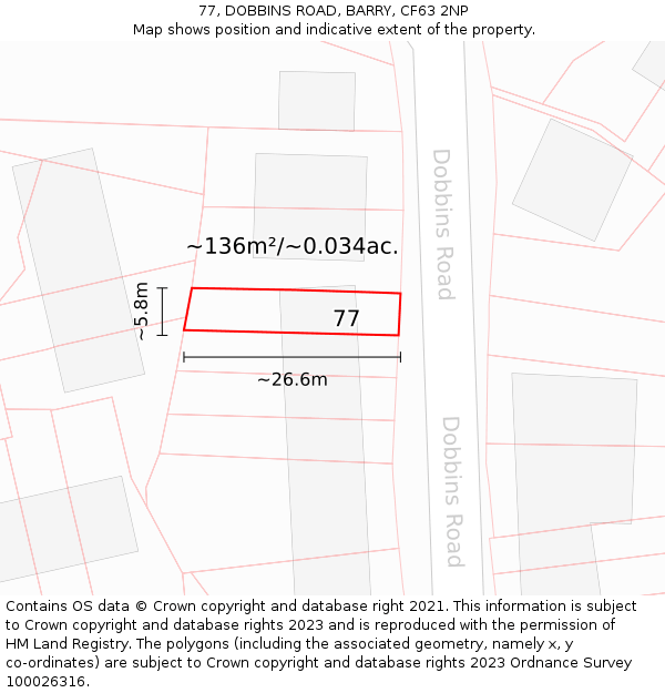 77, DOBBINS ROAD, BARRY, CF63 2NP: Plot and title map
