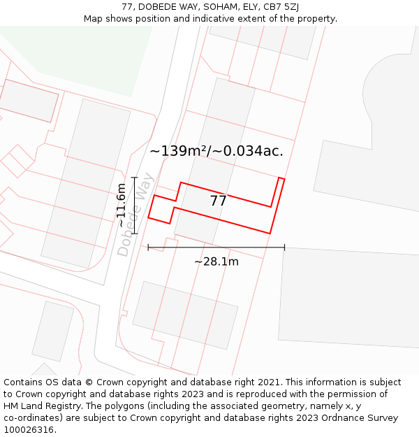 77, DOBEDE WAY, SOHAM, ELY, CB7 5ZJ: Plot and title map