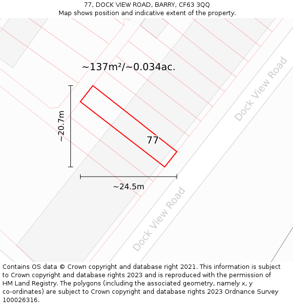 77, DOCK VIEW ROAD, BARRY, CF63 3QQ: Plot and title map