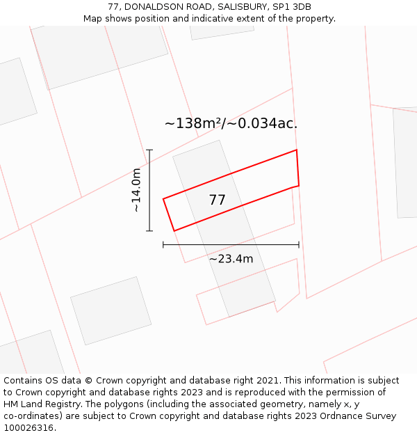 77, DONALDSON ROAD, SALISBURY, SP1 3DB: Plot and title map