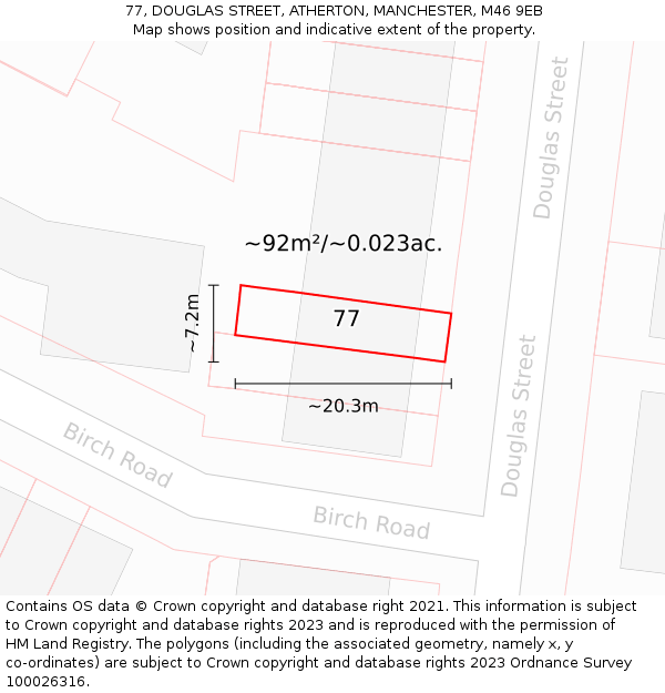 77, DOUGLAS STREET, ATHERTON, MANCHESTER, M46 9EB: Plot and title map