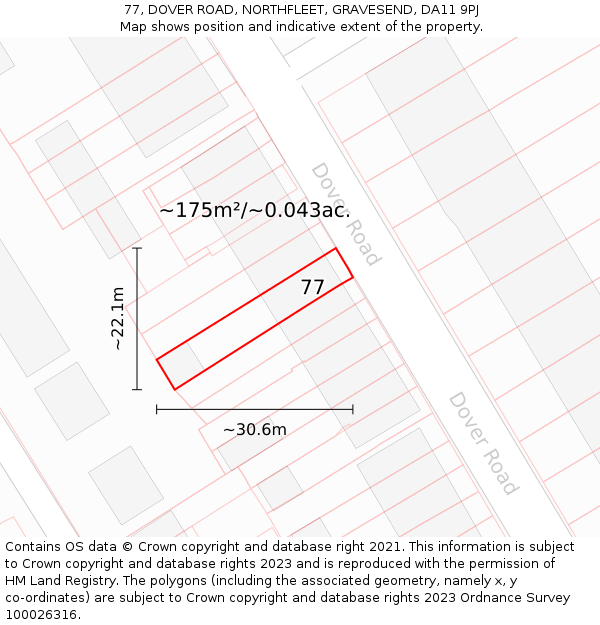 77, DOVER ROAD, NORTHFLEET, GRAVESEND, DA11 9PJ: Plot and title map