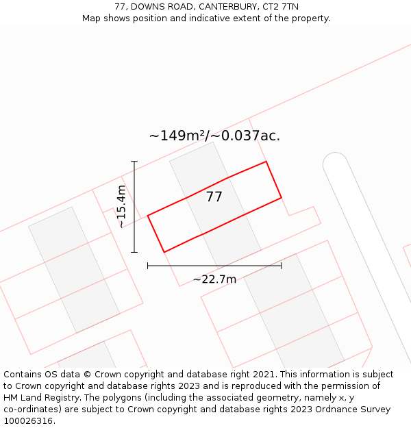 77, DOWNS ROAD, CANTERBURY, CT2 7TN: Plot and title map