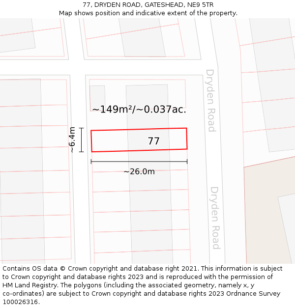 77, DRYDEN ROAD, GATESHEAD, NE9 5TR: Plot and title map