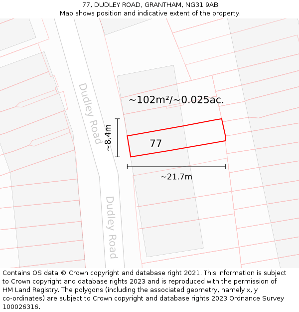 77, DUDLEY ROAD, GRANTHAM, NG31 9AB: Plot and title map
