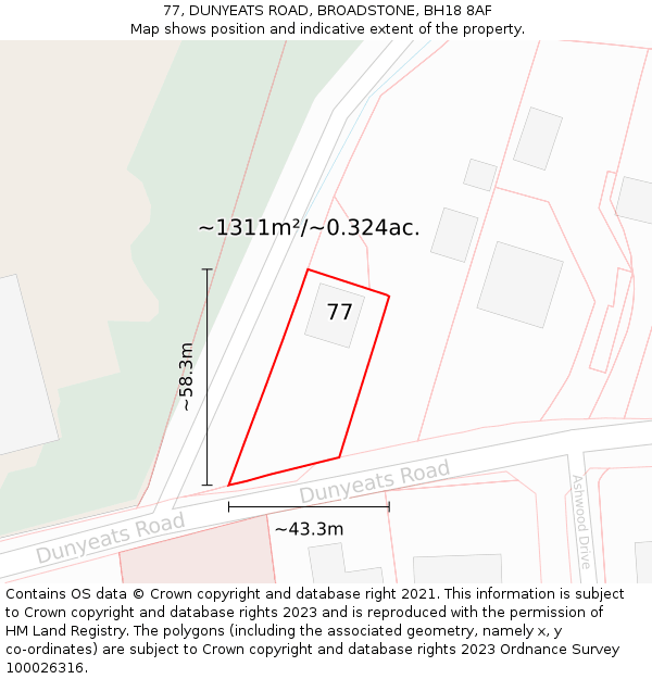 77, DUNYEATS ROAD, BROADSTONE, BH18 8AF: Plot and title map